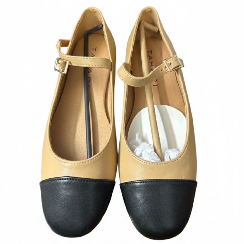 NWB Tahari Women’s Camel Black Tip Loft Mary Jane Flats